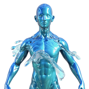 serene rustic A human figure composed entirely of flowing water, illuminated by underwater sunlight. Impressionist style genuine png