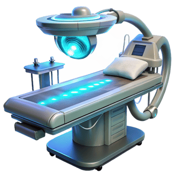 beautiful classic A futuristic medical device, with glowing lights and intricate wires, hovers over a patient on a surgical table. Sci-fi realism style exclusive png