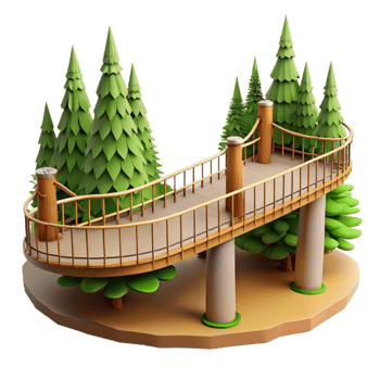 magnificent minimalist Treetop walkway, suspended bridge, panoramic forest views, daylight high resolution png