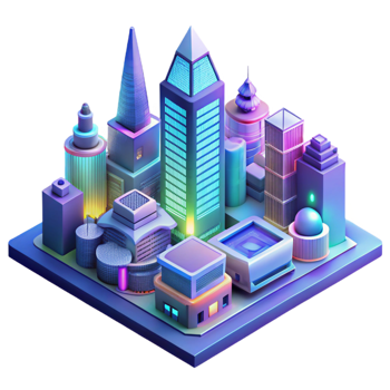 vibrant rustic Isometric projection of a futuristic city, vibrant neon colors, intricate details, dynamic perspective 4K png