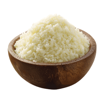 Grated White Cheese in Wooden Bowl png