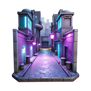 vibrant abstract Cyberpunk alleyway, neon signs, holographic projections, gritty textures, dystopian future high quality png