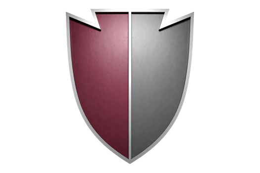 Sleek Silver and Maroon Shield with Jagged Top Edge on Transparent Background for Protection, Security, and Gaming Achievement Icons png