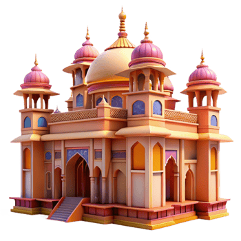 dramatic contemporary Indian palace, ornate architecture, vibrant colors, intricate details, midday sun lighting genuine png