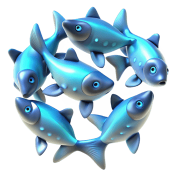 wonderful classic A school of bioluminescent fish swimming in a synchronized pattern, mesmerizing, abstract style exclusive png
