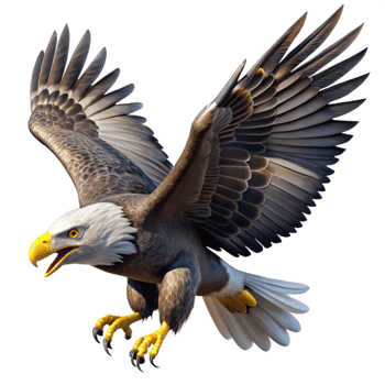 impressive modern A majestic bald eagle soaring through a stormy sky, clutching a fish in its talons, in a powerful, realistic style 4K png