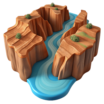 wonderful classic A flowing river, cutting through a canyon, aerial view, landscape photography style original png