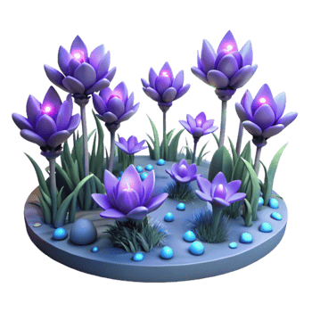 extraordinary vintage A field of blooming, bioluminescent flowers, lit by the moonlight, fantasy style original png