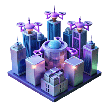 wonderful creative A swarm of autonomous delivery drones flying through a neon-lit cityscape, each carrying a small, glowing package. Futuristic, cyberpunk style detailed png
