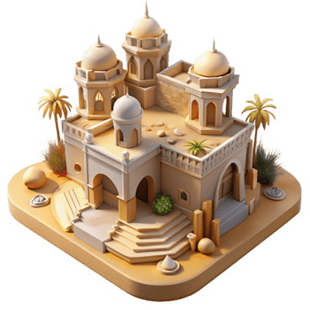 elegant classic Desert oasis city, sandstone architecture, intricate carvings, midday sun lighting, middle eastern style detailed png