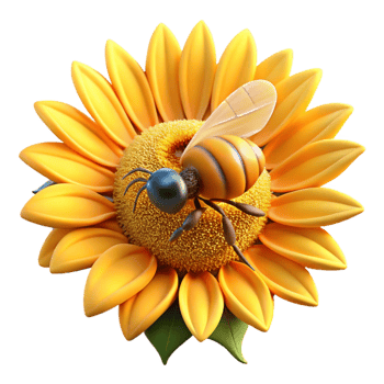 elegant minimalist A bee collecting pollen from a sunflower, close-up, golden hour lighting, vibrant colors genuine png