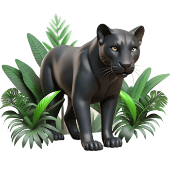 serene rustic A sleek black panther prowling through dense jungle foliage, dappled sunlight and shadow, realistic and intense exclusive png