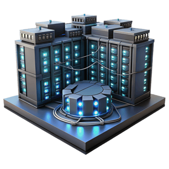 wonderful artistic A server room filled with blinking lights and cables, complex network infrastructure, dark environment, realistic style 4K png