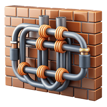 stunning classic A complex network of pipes and wires crisscrossing a brick wall. Industrial style, natural lighting professional png