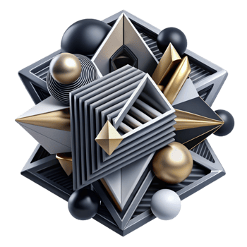serene rustic A complex, layered composition of geometric shapes and lines, with a bold, graphic feel, in black and white premium png