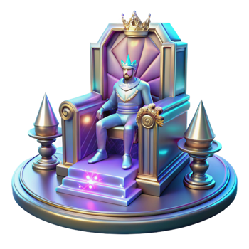 wonderful classic A futuristic throne room with a holographic king, majestic lighting, regal, fantasy style high resolution png
