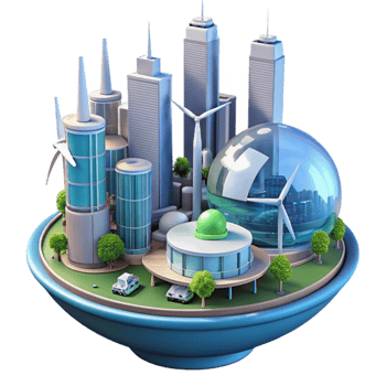 elegant artistic A futuristic city powered by renewable energy, utopian style professional png