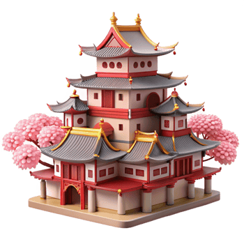 dramatic contemporary A traditional Japanese castle, intricate details, cherry blossoms, serene atmosphere authentic png