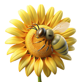 magnificent minimalist A close-up of a bee collecting pollen from a sunflower, golden hour lighting, macro photography genuine png