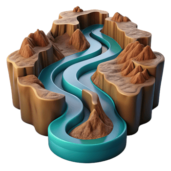 dramatic traditional A winding river carving through a canyon, aerial view, dramatic lighting, vast, landscape photography, 4K png