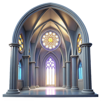 stunning artistic Gothic cathedral interior, stained glass rose window, shafts of light, ethereal mood, ray tracing, hyperrealistic 4K png