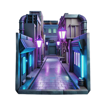 wonderful minimalist Cyberpunk alleyway, neon signs, holographic projections, gritty textures, dystopian future authentic png