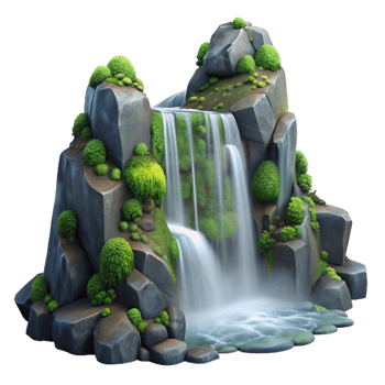 elegant rustic Waterfall cascading down moss-covered rocks, misty atmosphere, tranquil, nature photography, original png