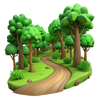 vibrant classic A winding dirt path through a lush green forest, dappled sunlight filtering through the trees, Impressionist style genuine png