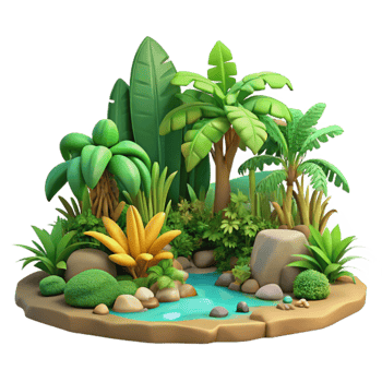 impressive traditional A tropical rainforest, lush vegetation, vibrant colors high resolution png