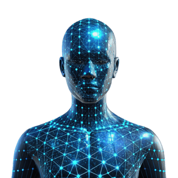 impressive abstract A human silhouette filled with digital code and data streams, futuristic concept, neon lighting high resolution png
