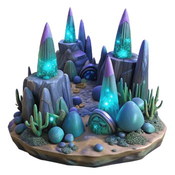 serene rustic An alien landscape with strange rock formations and glowing plants, otherworldly and mysterious lighting, digital painting authentic png