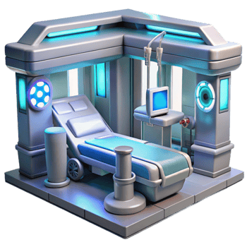 impressive abstract A futuristic hospital room with advanced medical equipment, sterile environment, bright lighting detailed png
