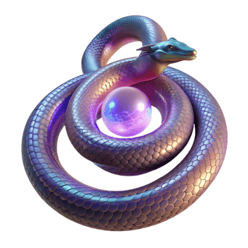 beautiful modern A cosmic serpent coiling around a pulsating orb of light, in a visionary art style, professional png