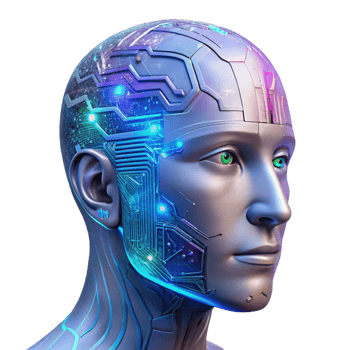 stunning abstract A transparent human head filled with intricate circuitry and data flow, cyberpunk aesthetic, neon lighting professional png