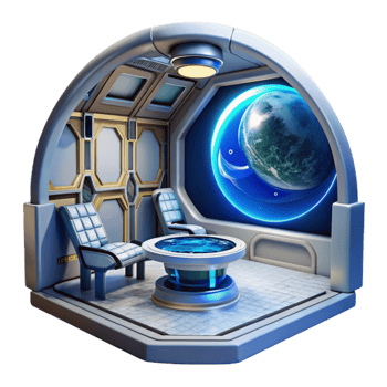 stunning traditional Space station interior, futuristic technology, zero gravity environment, panoramic view of Earth, sci-fi art professional png