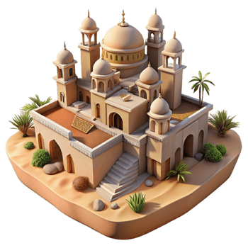 stunning abstract Desert oasis city, sandstone architecture, intricate carvings, midday sun lighting, middle eastern style detailed png