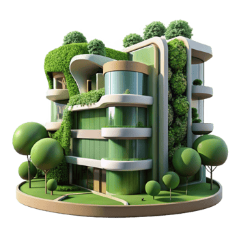 stunning artistic Biomorphic apartment complex, flowing organic forms, green walls covered in vegetation, dappled sunlight, hyperrealistic style 4K png