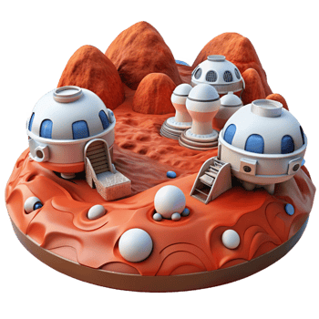 beautiful classic Mars colony, red dust landscape, futuristic habitats, rovers exploring the terrain genuine png