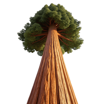 dramatic vintage A giant sequoia tree reaching towards the sky, low angle shot, majestic, awe-inspiring style 4K png