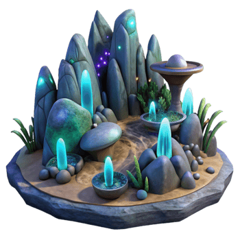 beautiful vintage An alien landscape with strange rock formations and glowing plants, otherworldly and mysterious lighting, digital painting high quality png
