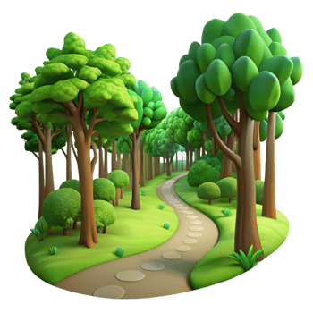 magnificent rustic A winding path through a lush, green forest, dappled sunlight filtering through the canopy, soft focus, Impressionist style detailed png