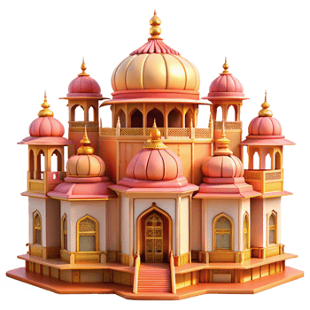 serene modern Indian palace, ornate architecture, vibrant colors, intricate details, midday sun lighting high resolution png