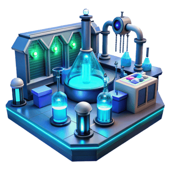 vibrant contemporary A futuristic laboratory filled with glowing equipment and holographic displays, illuminated by a cool, blue light. Cyberpunk style professional png