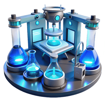 vibrant contemporary A futuristic laboratory filled with advanced technology and glowing equipment, lit by cool, blue and white lights. Sci-fi, laboratory setting style premium png