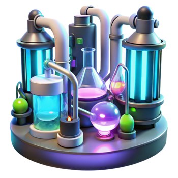 vibrant creative A futuristic laboratory, filled with glowing tubes, bubbling liquids, and complex machinery, illuminated by a cool, clinical light. Sci-fi realism style premium png