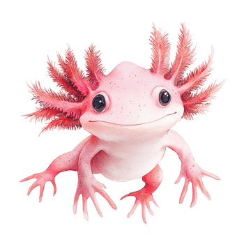An adorable pink axolotl with large eyes is looking directly forward png