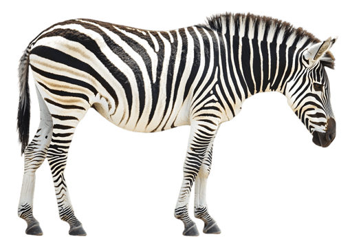 Profile View Of Zebra With Black And White Stripes Against Black Background png
