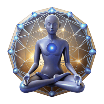 serene creative A human figure meditating within a mandala of light and geometric patterns, in a spiritual art style, genuine png