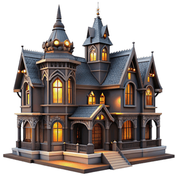 stunning minimalist A Victorian mansion, intricate ironwork, stained glass windows, dramatic lighting, gothic style 4K png