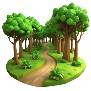 magnificent abstract A winding path through a lush, green forest, dappled sunlight filtering through the canopy, soft focus, Impressionist style high quality png